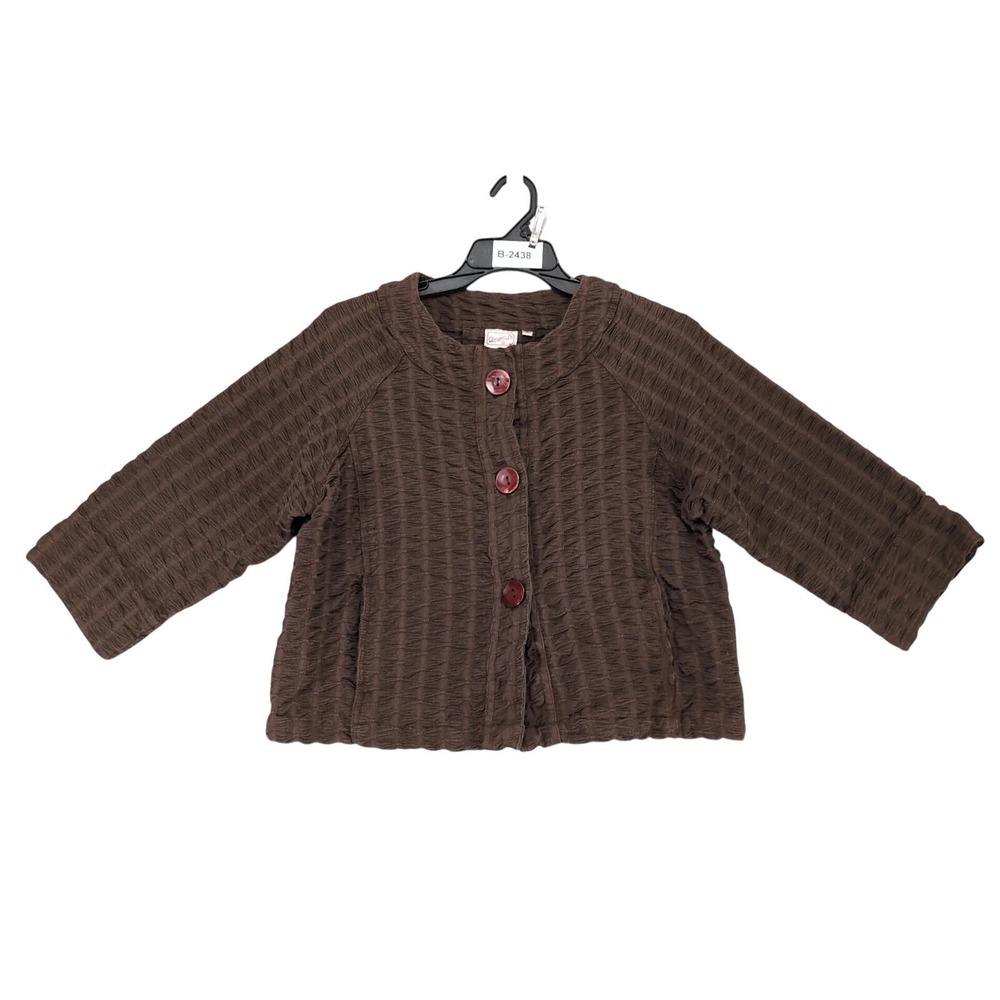 Vintage Y2K Beverly's Brown Textured Boxy Jacket Womens L Cropped Pockets Indie